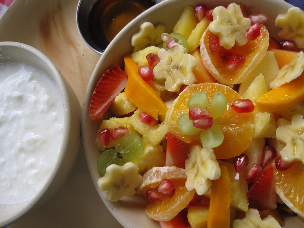 Fruit Salad served with Indian curd and honey. Fruit Salad served with Indian curd