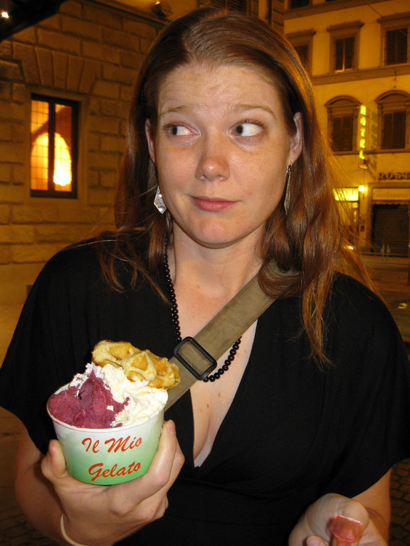 My cousin with her 9 euro gelato. gelato