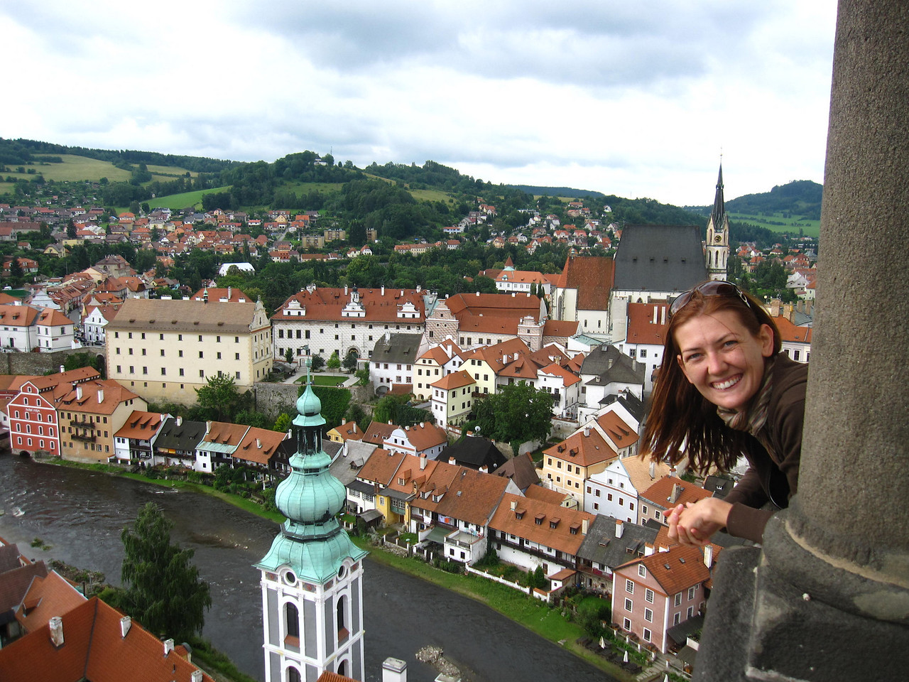 Hanging out in the tower looking out at the town! Cesky Krumlov, Czech Republic