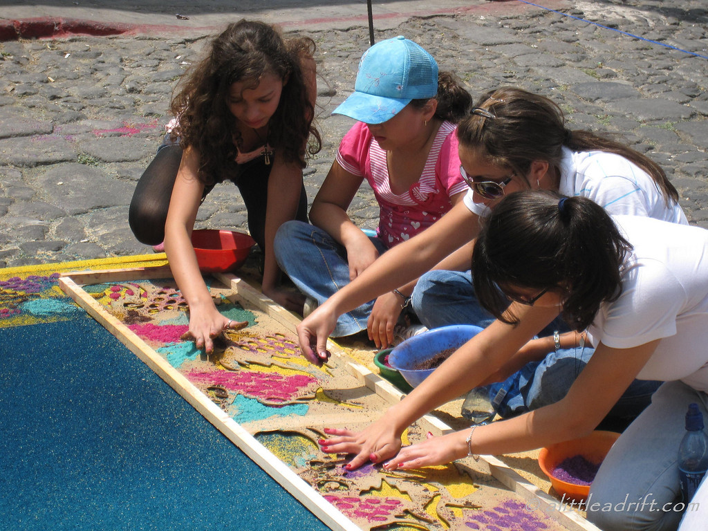 sawdust alfombra during holy week semana santa