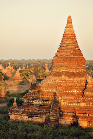 Sunset at the temples in Bagan, Myanmar.