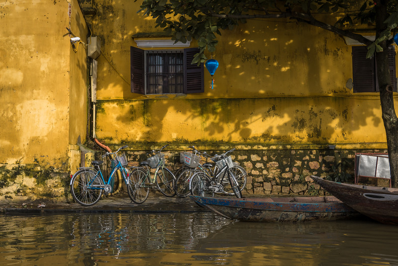 Bicycles were less useful on the streets during the flooding. biking around hoi an