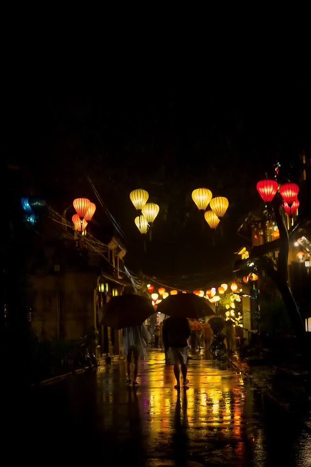A rainy night in Hoi An's ancient town. Hoi An at night.