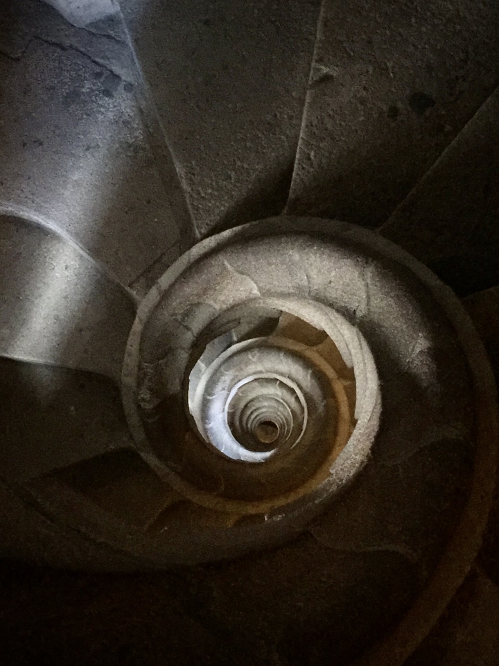 narrow staircase in the tower of the sagrada familia.