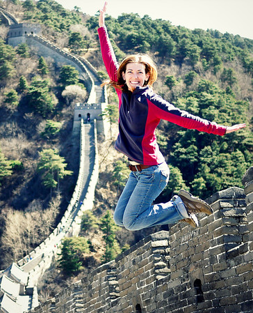 Shannon O'Donnell at the Great Wall of China jumping shot great wall of china