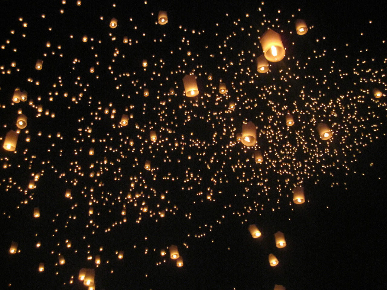 Lantern release at Loy Krathong in Chiang Mai, Thailand