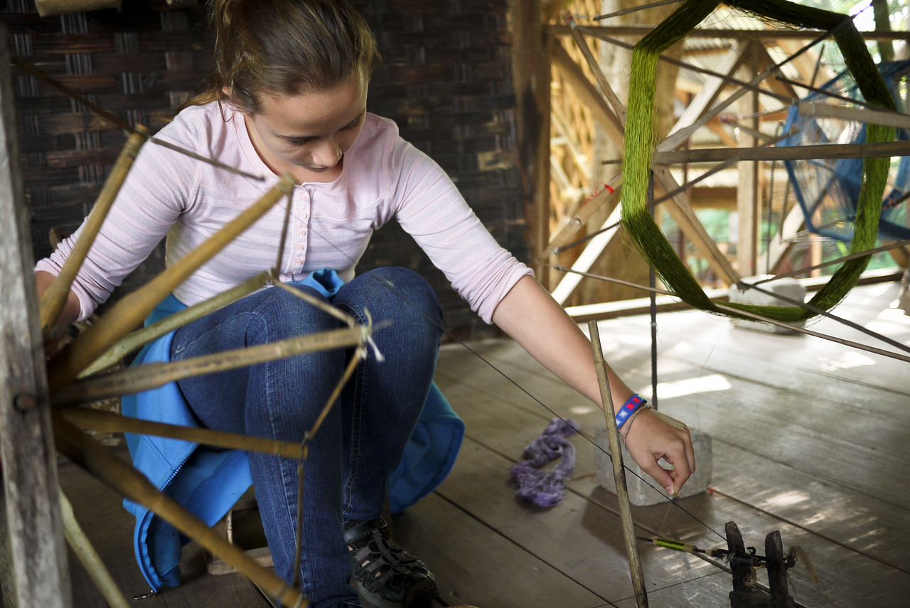 learning how to weave in rural laos