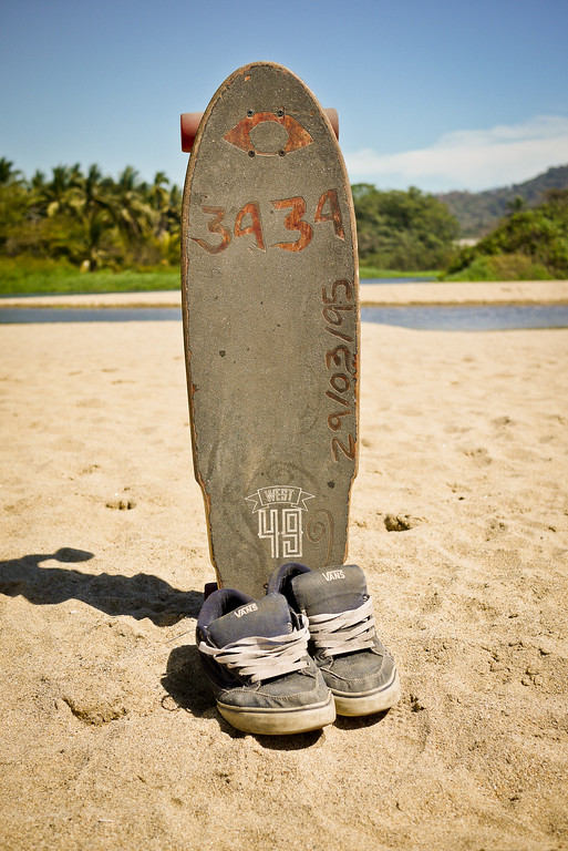 Skateboard and shoes.