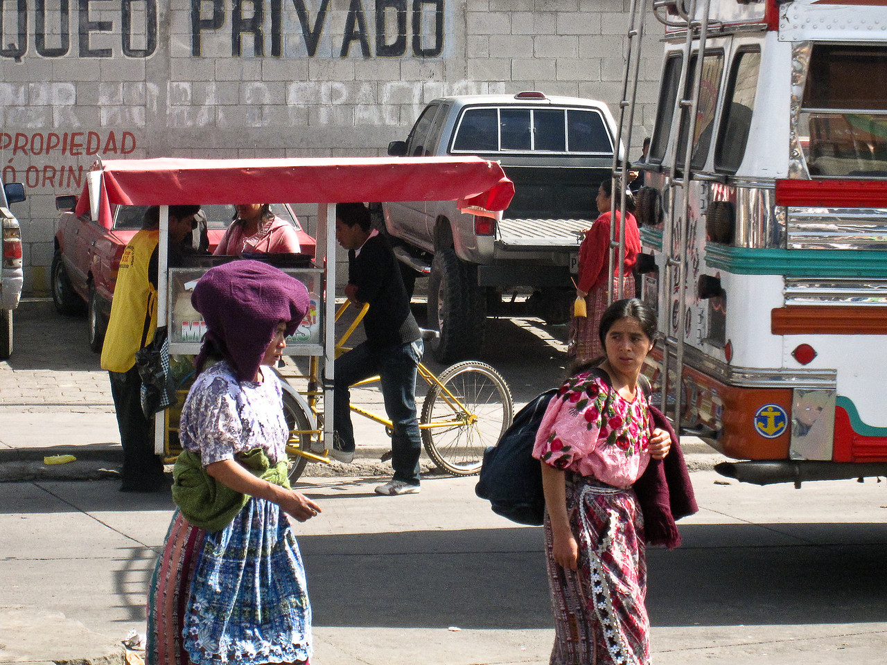 Guatemalan chicken bus stop in Xela