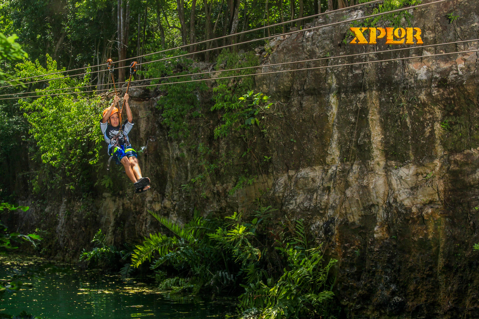 Vic just loved zipping among the trees at this water park in the Yucatan