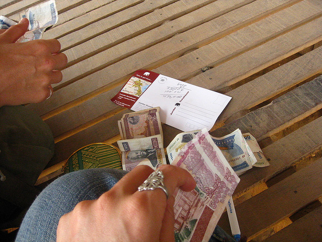Laos kip, in a pile of foreign money since there were no ATMs nearby