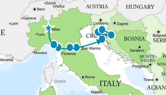 map of my Italy and Croatia route on my world travels