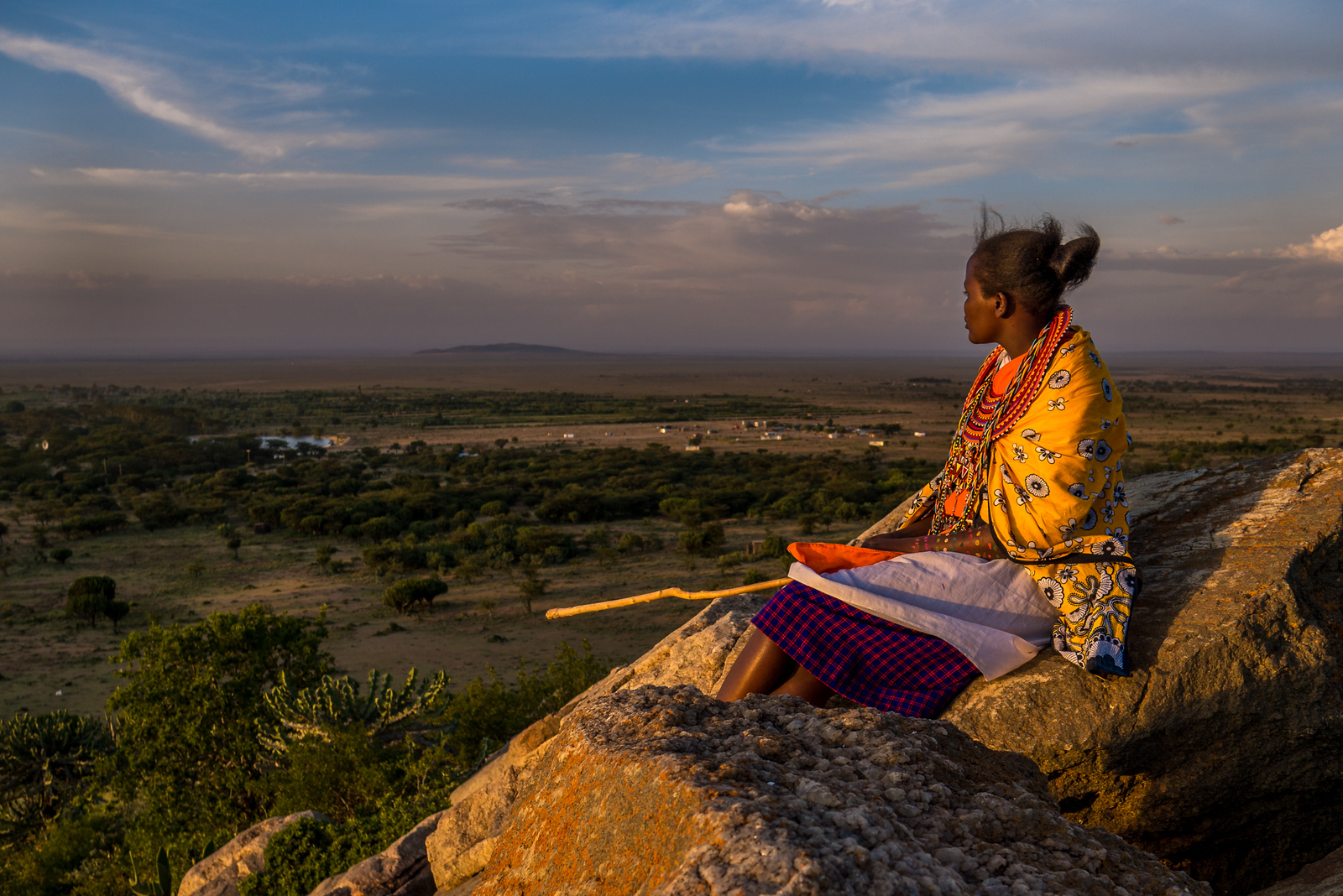 Meeri took me to a large rock outcropping for sunset views over the Loita Plains and all the way to the Masai Mara National Park. This part of Kenya is a part of the southern Great Rift Valley and the views are spectacular. Meeri