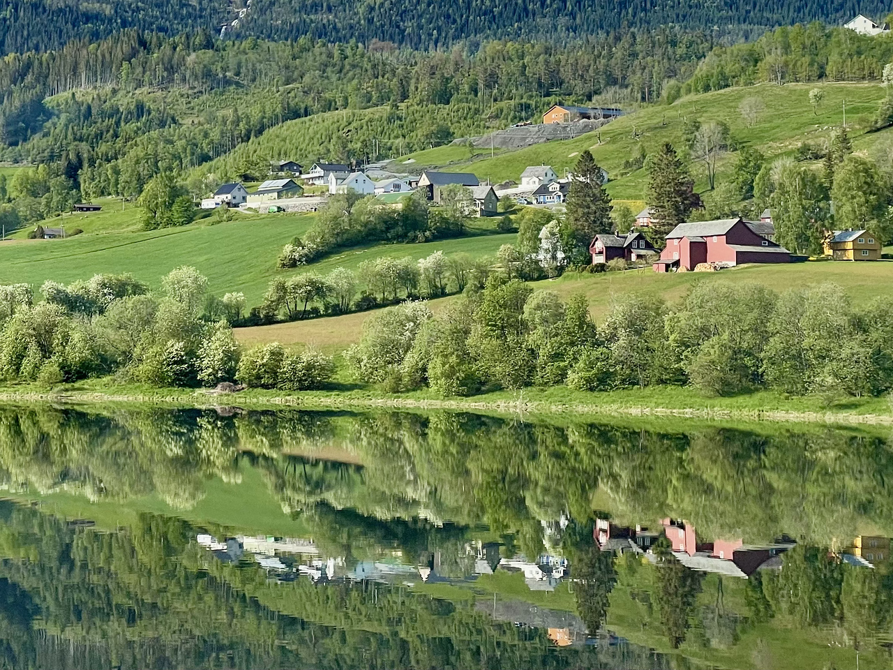 scenic reflections of houses on the Bergen to Oslo train review: yes, it's worth it