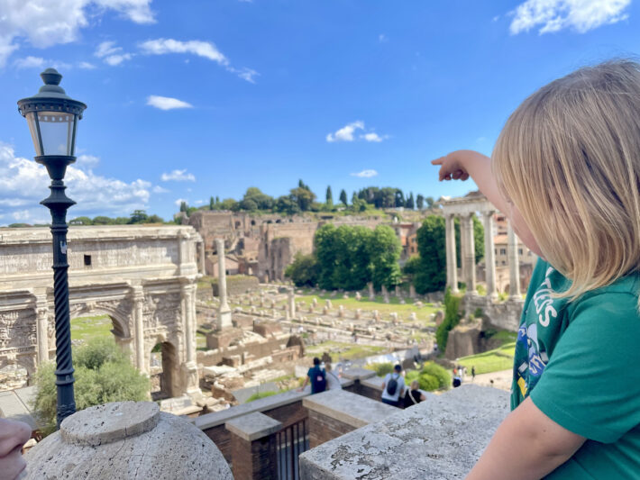 In Rome at the Roman Forum with a toddler