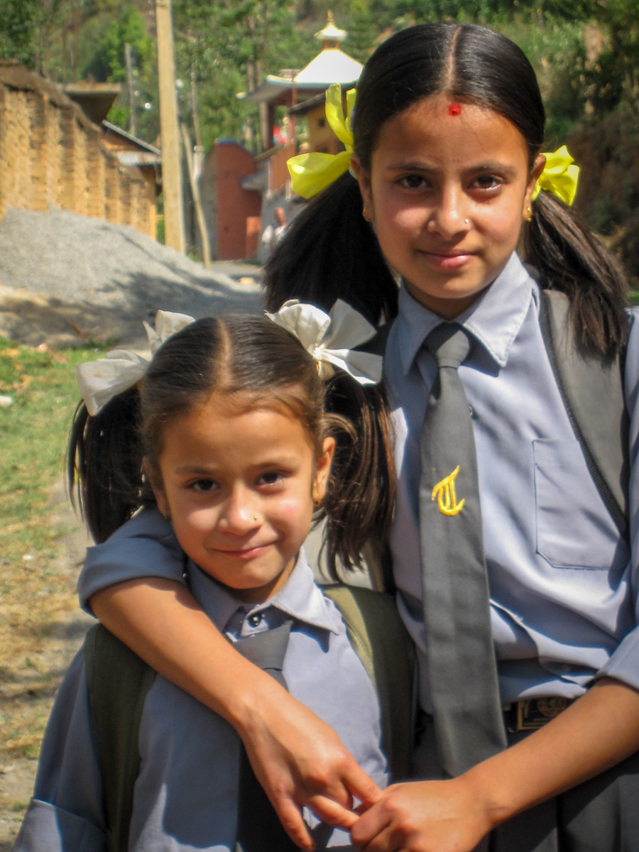 Two school girls in rural Nepal. pharping, nepal