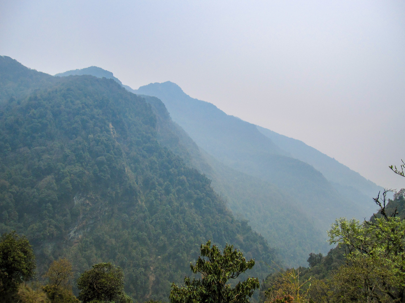 Pretty mountain views behind us as we trek back out of the mountains. Views of the Himalayas