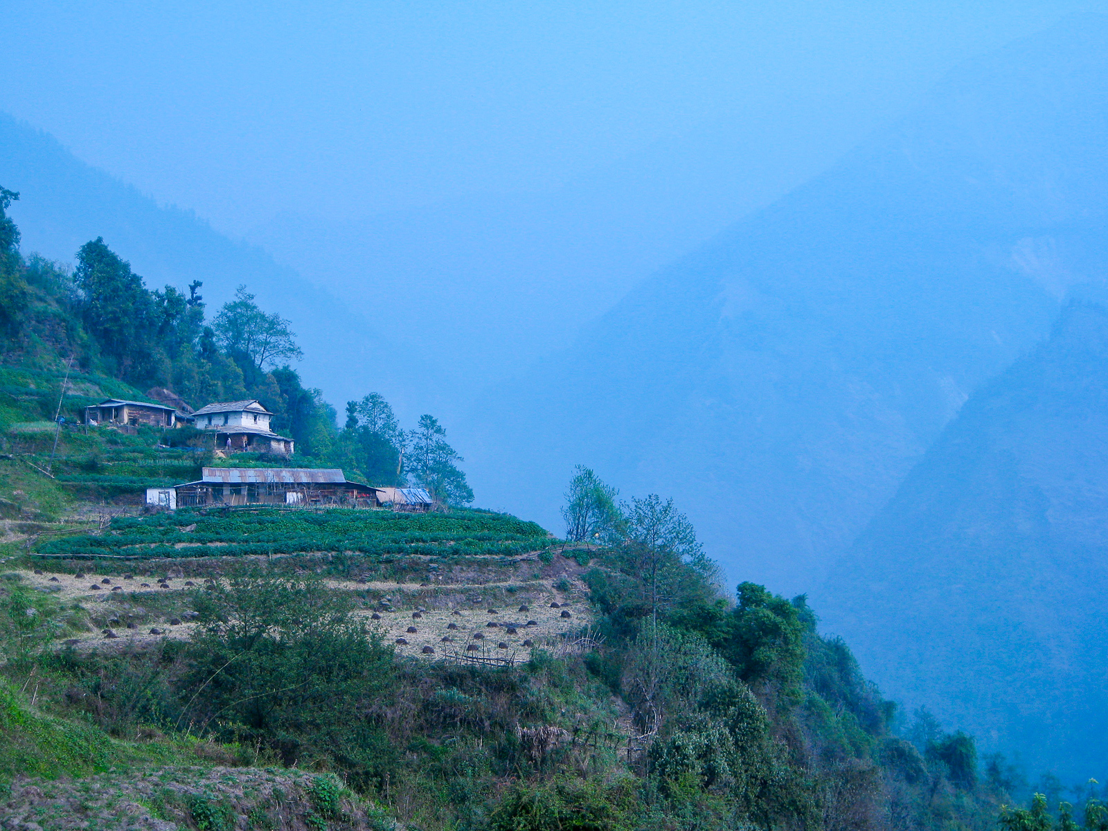 Small villages dotting the Annapurna Circuit in Nepal's Himalayas villages in rural nepal while trekking to Poon Hill