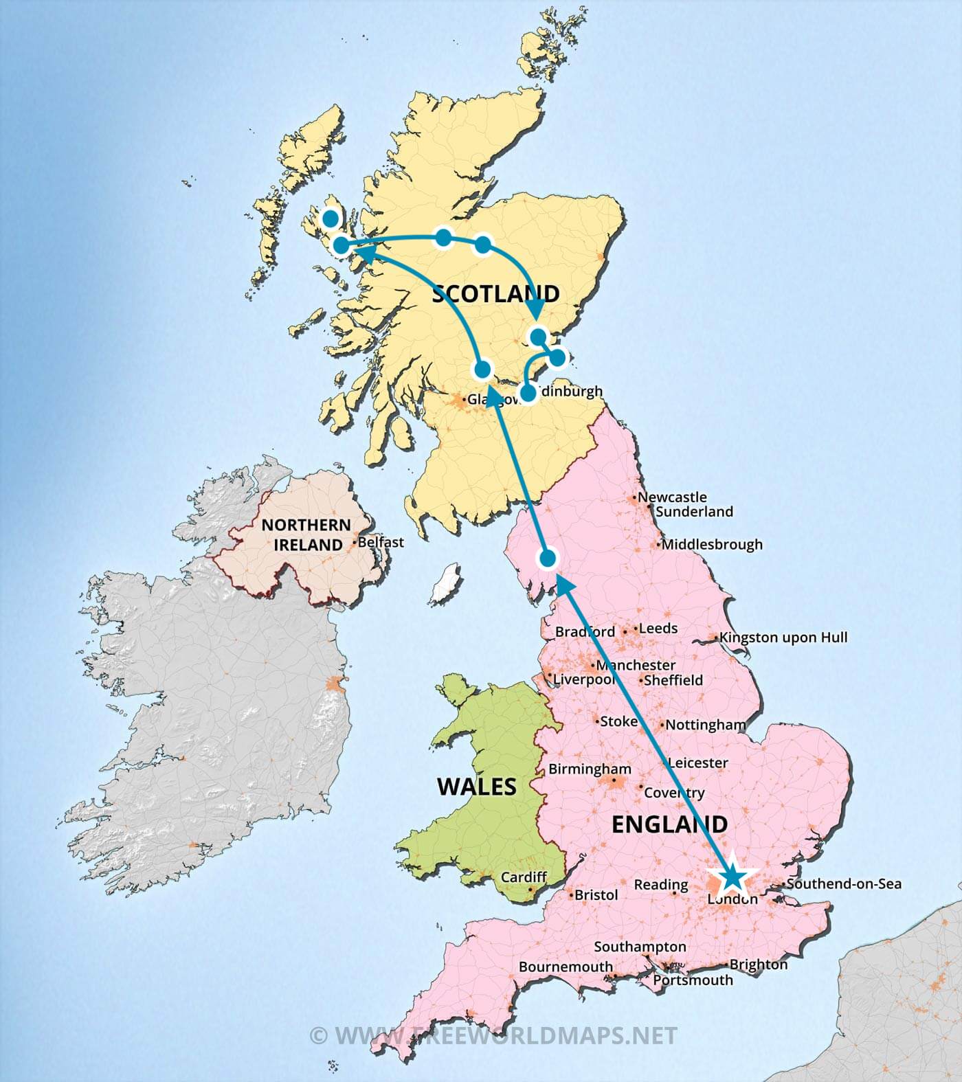 my travel itinerary through England and Scotland