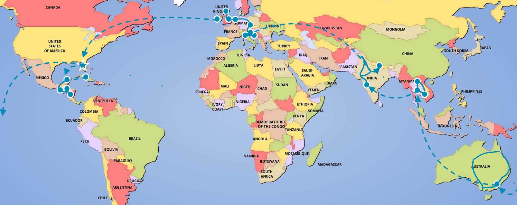 map of my itinerary around the world on my yearlong RTW trip
